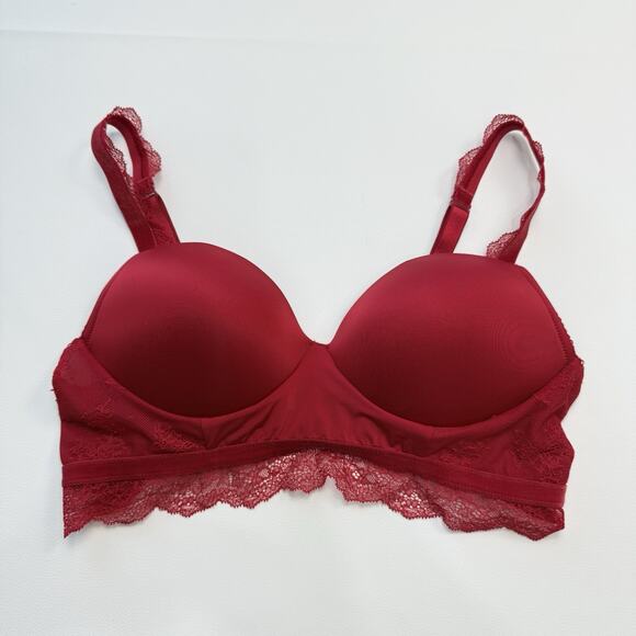 Victorias‎ Secret Padded Demi Bralette Size XL Red Pullover Wireless Lace Trim - Picture 1 of 4